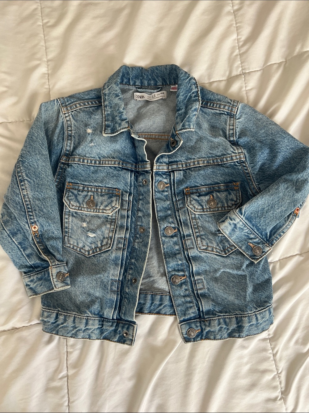 Zara Denim 3-4T toddler Jacket with Distressed Accents Boy or Girl